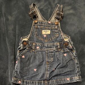 OshKosh B'gosh Denim Overall Dress with Pink Hearts
